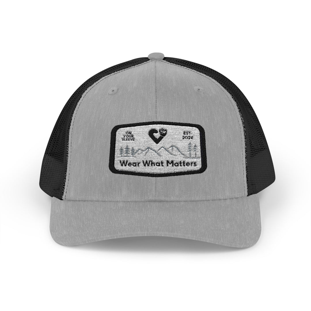 Wear What Matters- On Your Sleeve Mental Health Awareness Snapback Trucker Cap | Outdoor Adventure Hat, Gift for Nature Lovers, Casual Style, Everyday Wear, Camping Accessory