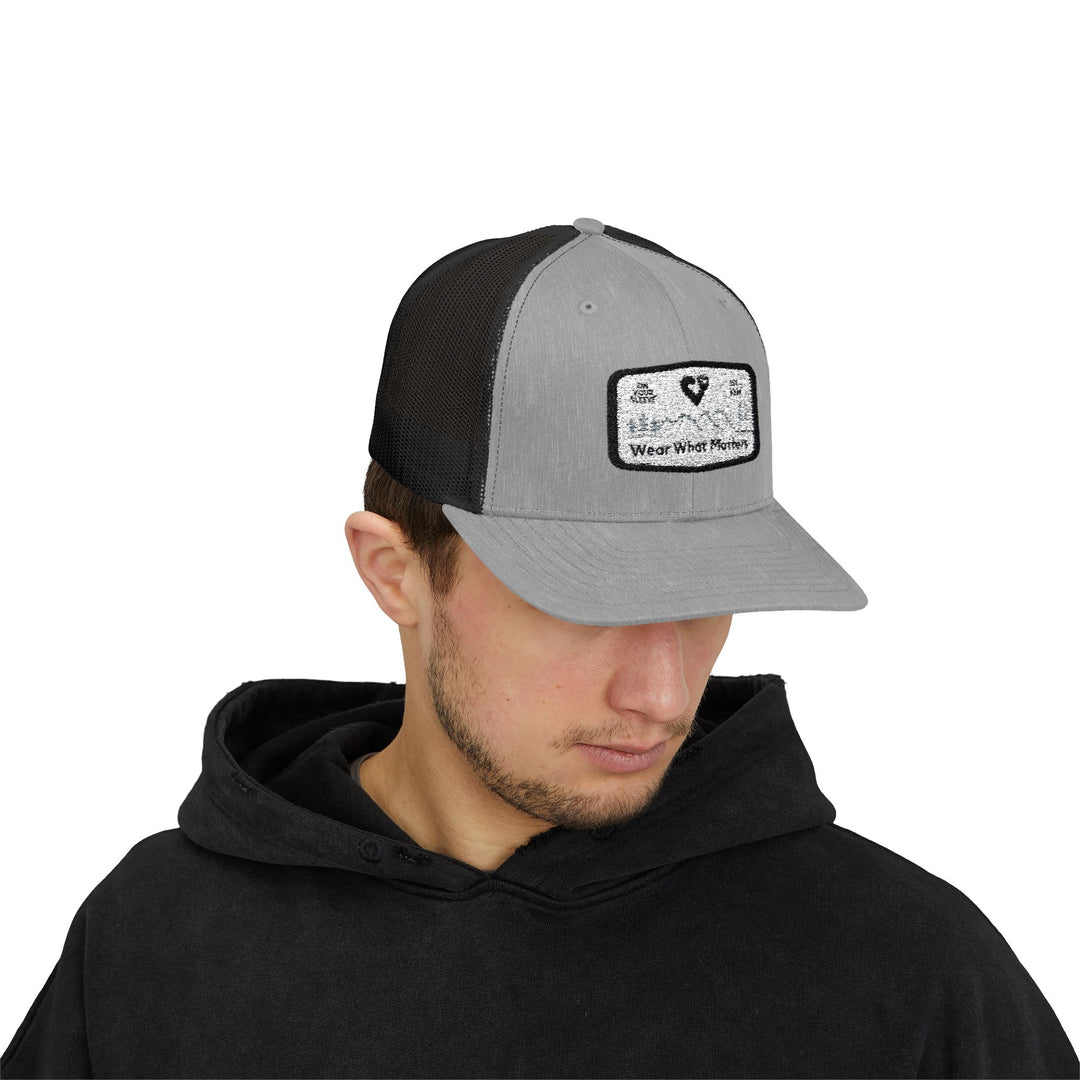 Wear What Matters- On Your Sleeve Mental Health Awareness Snapback Trucker Cap | Outdoor Adventure Hat, Gift for Nature Lovers, Casual Style, Everyday Wear, Camping Accessory