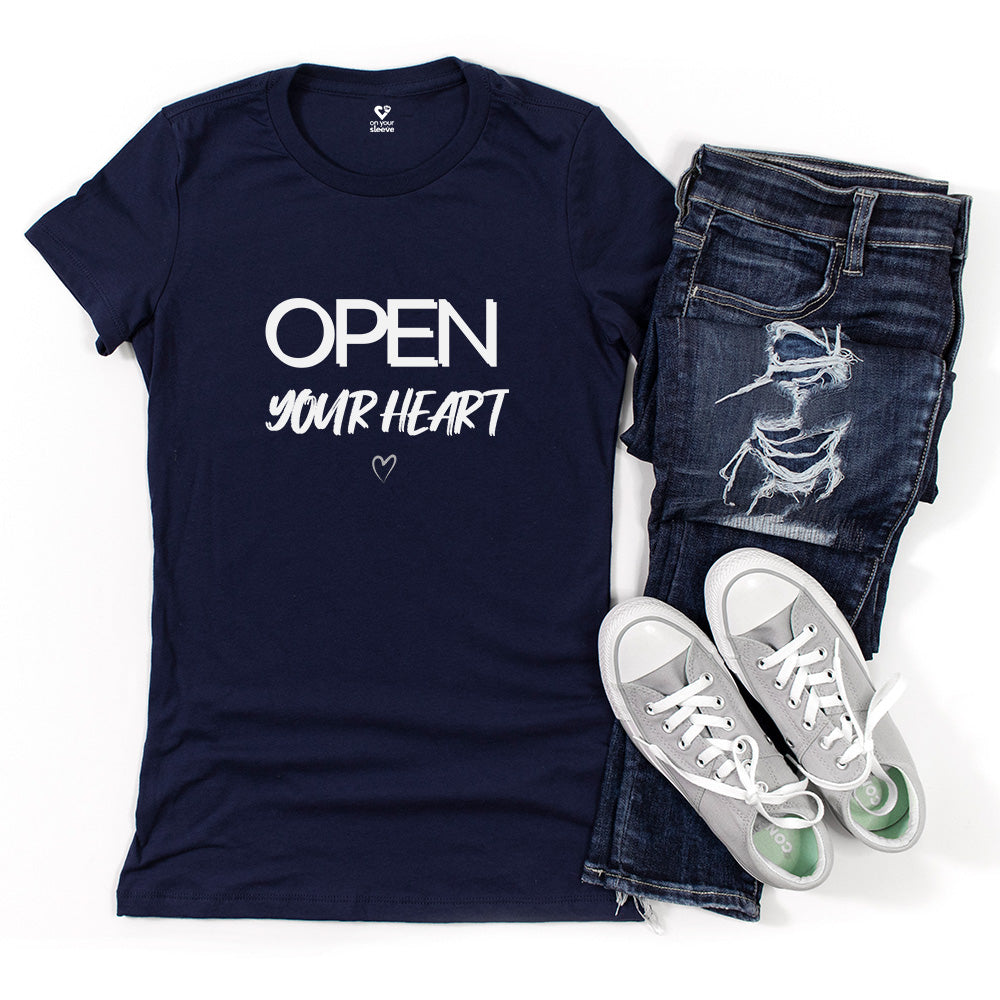 Open Your Heart Women’s Tee, Inspirational Mental Health Awareness Shirt
