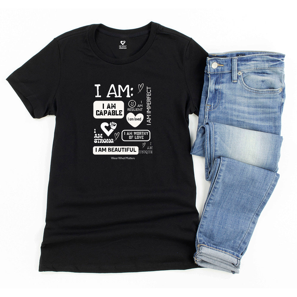 I AM - COLLAGE , Empowering Identity Tee for Women