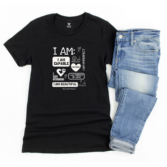 I AM - COLLAGE , Empowering Identity Tee for Women